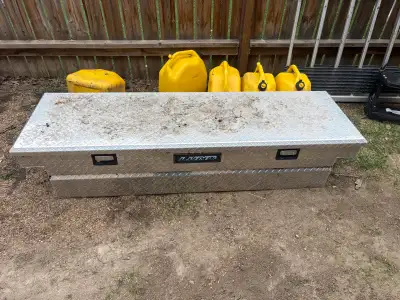 Tool box for full size truck has 1 key measurements in pictures Also five diesel Jerry cans $10 each...