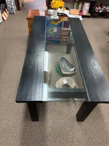 Solid Wood dining table w/glass center panel expresso black  5, View more