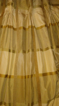 Green-gold Check Cotton Lined 91" long Curtain Panels