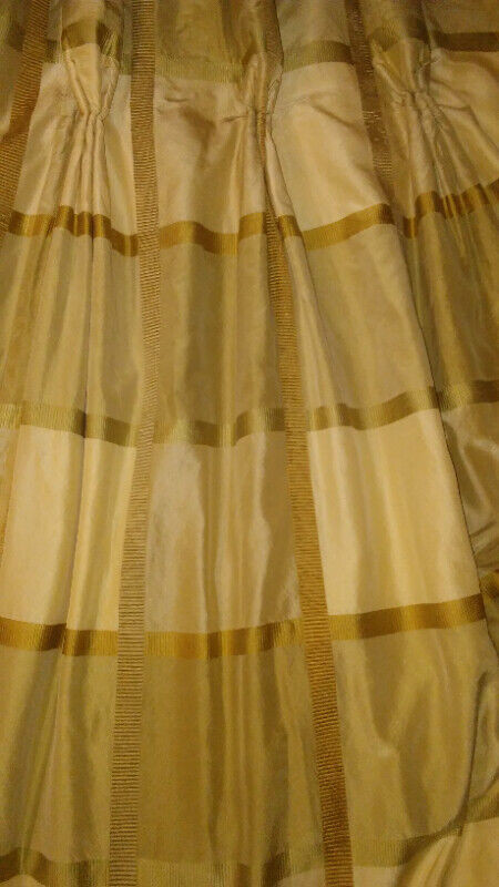 Green-gold Check Cotton Lined 91" long Curtain Panels in Window Treatments in Kitchener / Waterloo