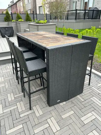 Black Wicker Bar Table Set with 6 Chairs, View more