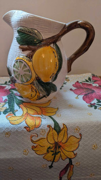 Vintage water or wine pitcher.  Made of clay.  Made in Portugal 