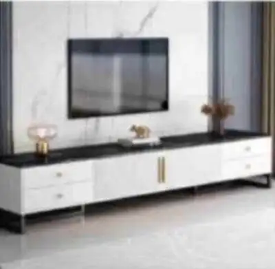 Luxury Modern TV Stand - Black Marble Top & Fluted White Finish, View more