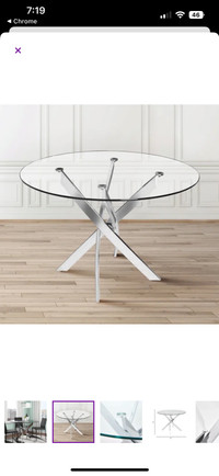 Round Glass Dining Table with Chrome Metal Legs