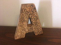Vintage Retro Shabby Chic HAND CARVED Letter A Made in India