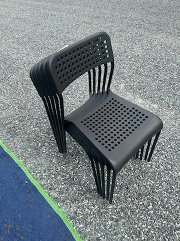 5 BLACK STACKING CHAIRS METAL + PLASTIC, View more