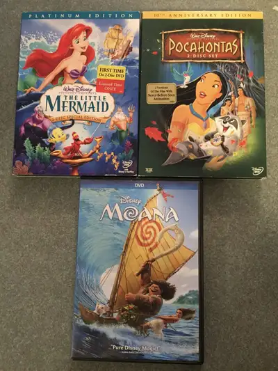 Disney DVDs EUC The Little Mermaid Pocahontas Moana, View more