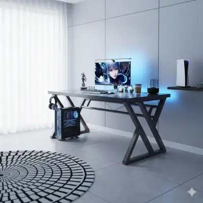 Modern Gaming Workstation with Integrated Headphone Hook & PC Space - 140x60x75cm ✅ Brand New – Seal...