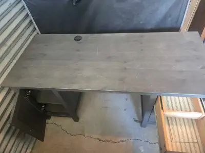 Wood desk with drawers and cabinet, View more