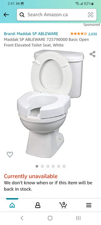 Maddak open front elevated toilet seat.  New in box never used.
