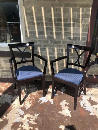 Pair of Dark Wood Arm Chairs with Fabric Seats, View more