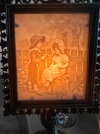 Beautiful Victorian Lithophane Lamp or Nightlight on stand.