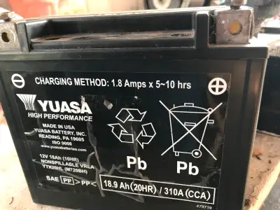 Yuasa motorcycle battery for sale. Size is 7 inches wide X 3 1/2 inches deep X 6 1/2 inches high. On...