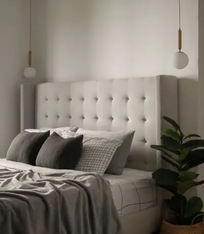 Queen Bed Frame, Beige, Barely Used, View more