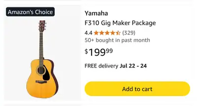 Yamaha F310 guitar with case, View more