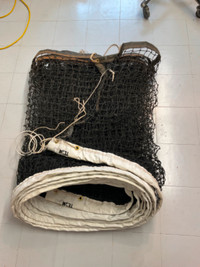 Tennis net, net winch, line tape, and court fencing