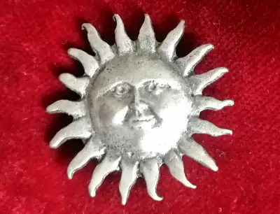Vintage SUN GOD metal pewter pin/brooch signed 1993, View more