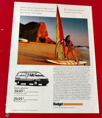 1991 FRENCH BUDGET RENT A CAR AD WITH SURFER GIRL FORD AEROSTAR