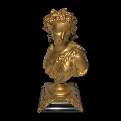 Antique Ornate Victorian Spelter Bacchante Bust Wine Grapes Ex, View more