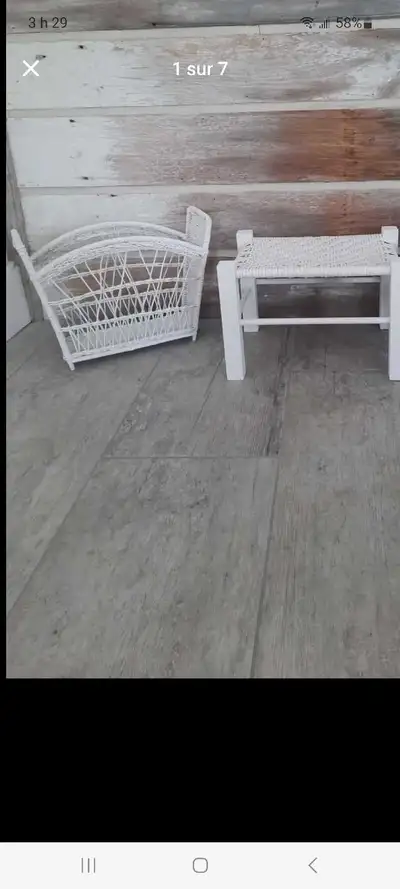 Petit banc et panier en rotin, View more