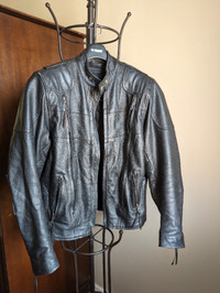 Men's black leather motorcycle jacket