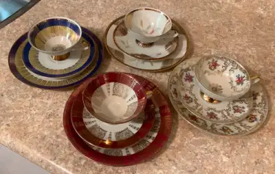 Vintage Porcelain, Winterling, Bavaria, Germany. Gold embossed. Each set consists of three pieces, -...