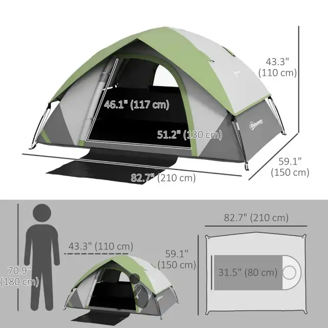 Outsunny 3000mm Waterproof Camping Tent for 2 Man in Fishing, Camping & Outdoors in Markham / York Region - Image 4