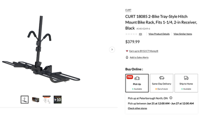 Black CURT  2-Bike Tray-Style Hitch Mount Bike Rack $100, View more