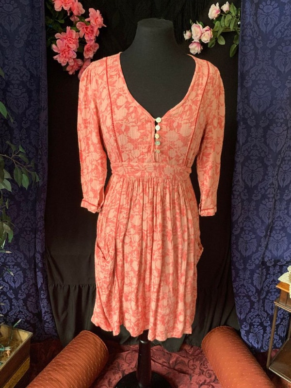 Vintage Spring Pink April Cornell Cottagecore Shirt Dress Women's