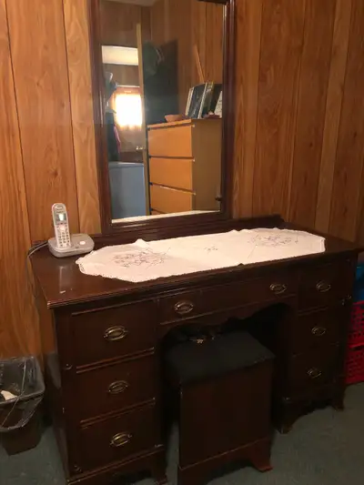 Mclagan furniture 1960’s wooden bed frame and vanity dresser., View more
