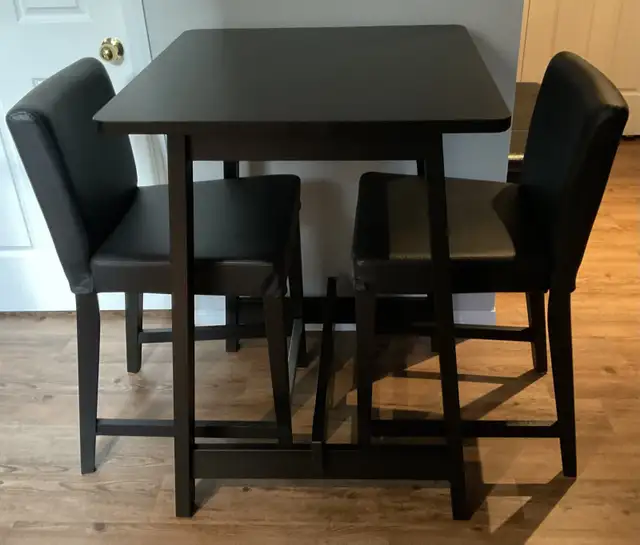 Norraker IKEA Birch Bar table and Henriksdal leather chairs in Dining Tables & Sets in Lethbridge - Image 4