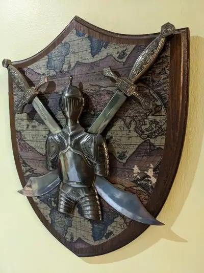 Vintage Japanese medieval Knight coat of arms display shield art, View more