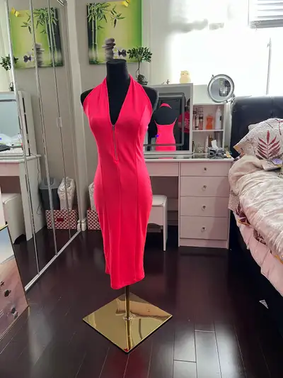 Hot Pink Halter Midi Dress, View more