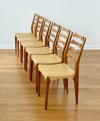 6 Mid Century Modern Vintage Walnut Dining Chairs, View more