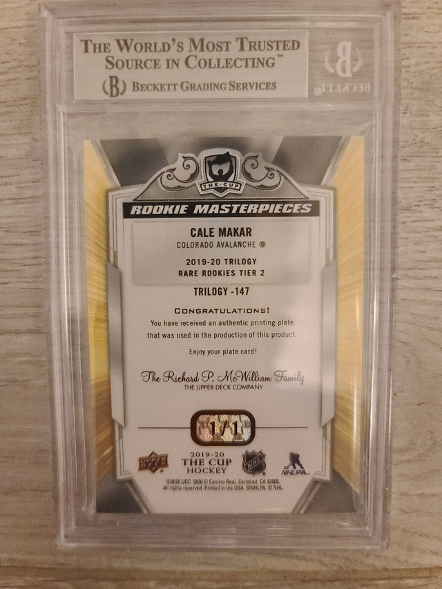 2019-20 The Cup Cale Makar Rookie Signed Printing Plate 1/1. in Arts & Collectibles in Calgary - Image 3