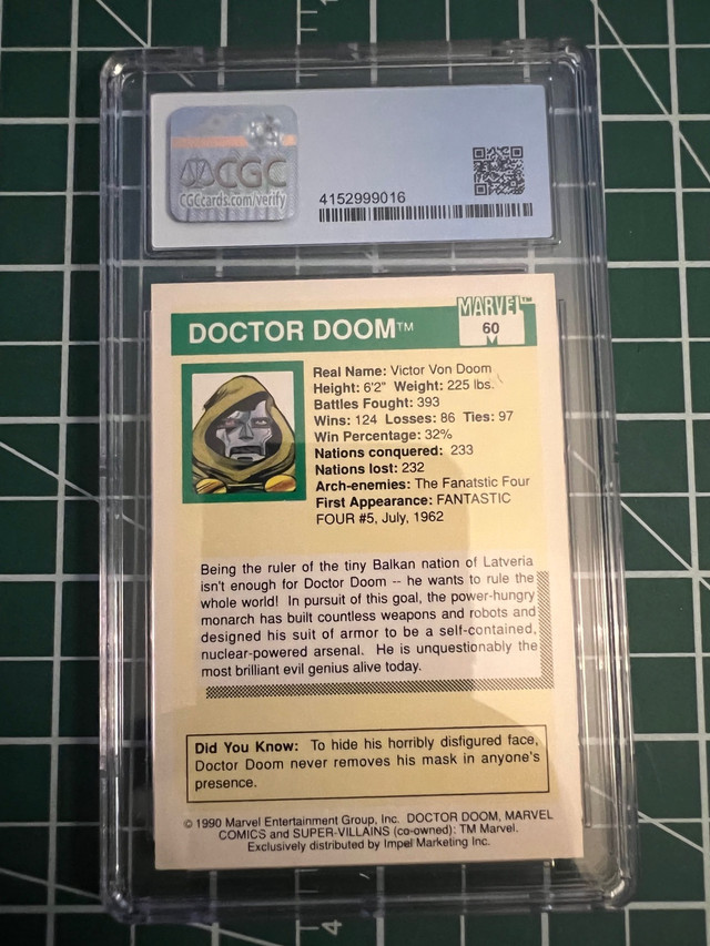 Marvel Universe Series I (1990) Doctor Doom CGC 9.0 in Arts & Collectibles in City of Toronto - Image 2