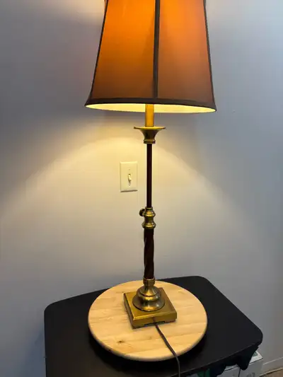 Pair of Vintage Brass and Wood Table Lamps, View more