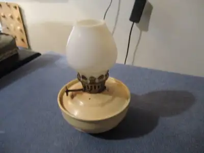 VINTAGE MINIATURE OIL LAMP-MILK GLASS-MADE IN ENGLAND-1960/70'S, View more