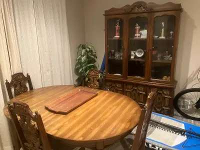 Dinning Room Table. 4Chairs. Extra Leaf. And 2 piece Hutch. , View more