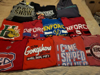 Assorted hockey themed  t-shirts and hoodies