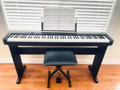 Like New Compact 88 Weighted Keys Piano Keyboard w/ stand, bench, View more