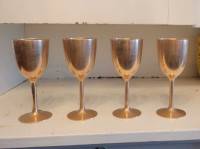 4 solid brass 6" wine goblets made in Thailand 