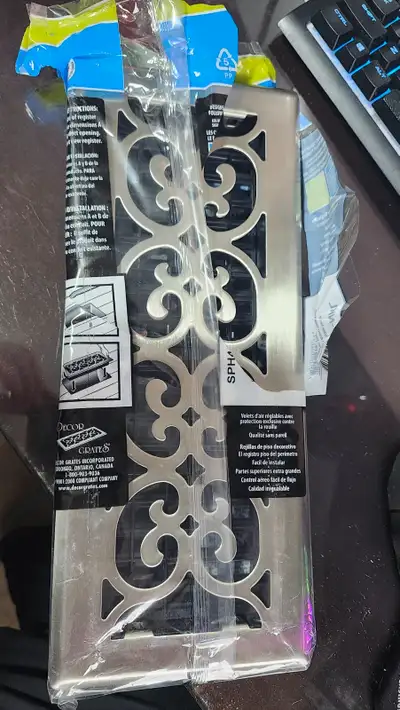 SATIN NICKEL FLOOR REGISTER – SCROLL DESIGN – 4 X 10 IN - NEW, View more