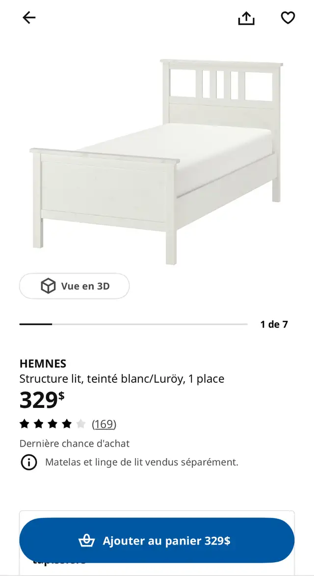 Lit simple HEMNES de IKEA 1 place/ Single bed IKEA HEMNES in Beds & Mattresses in Laval / North Shore - Image 3