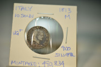 1813 M Italy 10 Soldi Silver Coin
