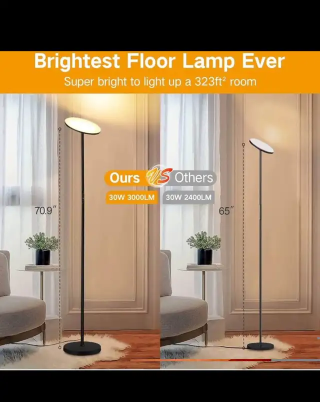 OUTON Floor Lamp, 30W/3000LM LED Modern Torchiere Sky Lamp, Supe in Indoor Lighting & Fans in Hamilton - Image 5