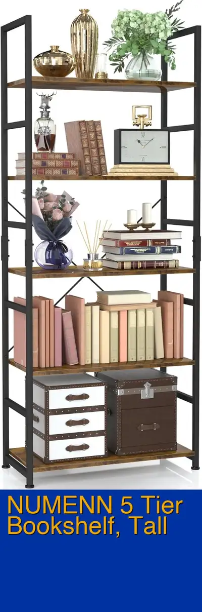 NUMENN 5 Tier Bookshelf, Tall Freestanding Open Storage Bookcase, View more