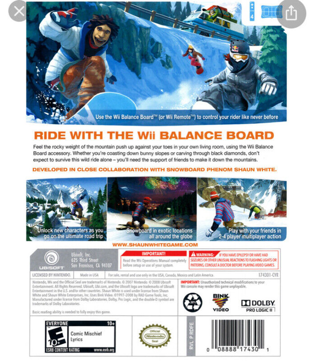 New Wii white snowboarding road trip  (balance board available) dans Nintendo Wii  à Ville de Montréal - Image 3