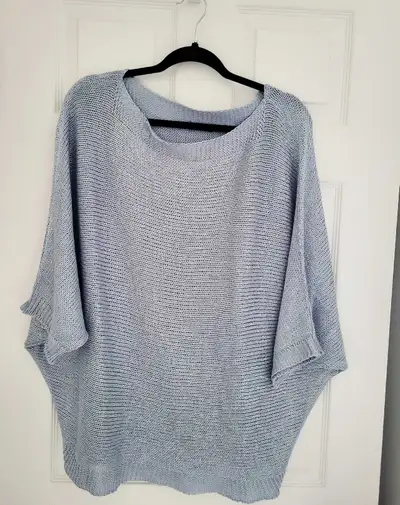 Metalic Light Blue Sweater Top Oversized Mid Sleeve L-XL, View more