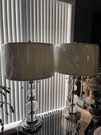 Pair of Glass Side Lamps with shade